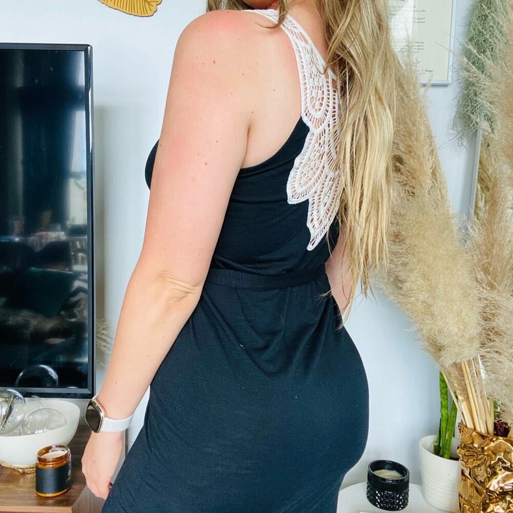 MERONA TARGET Black White Lace Back Tank Top Slit Column Tie Waist Maxi Dress S - Picture 5 of 11